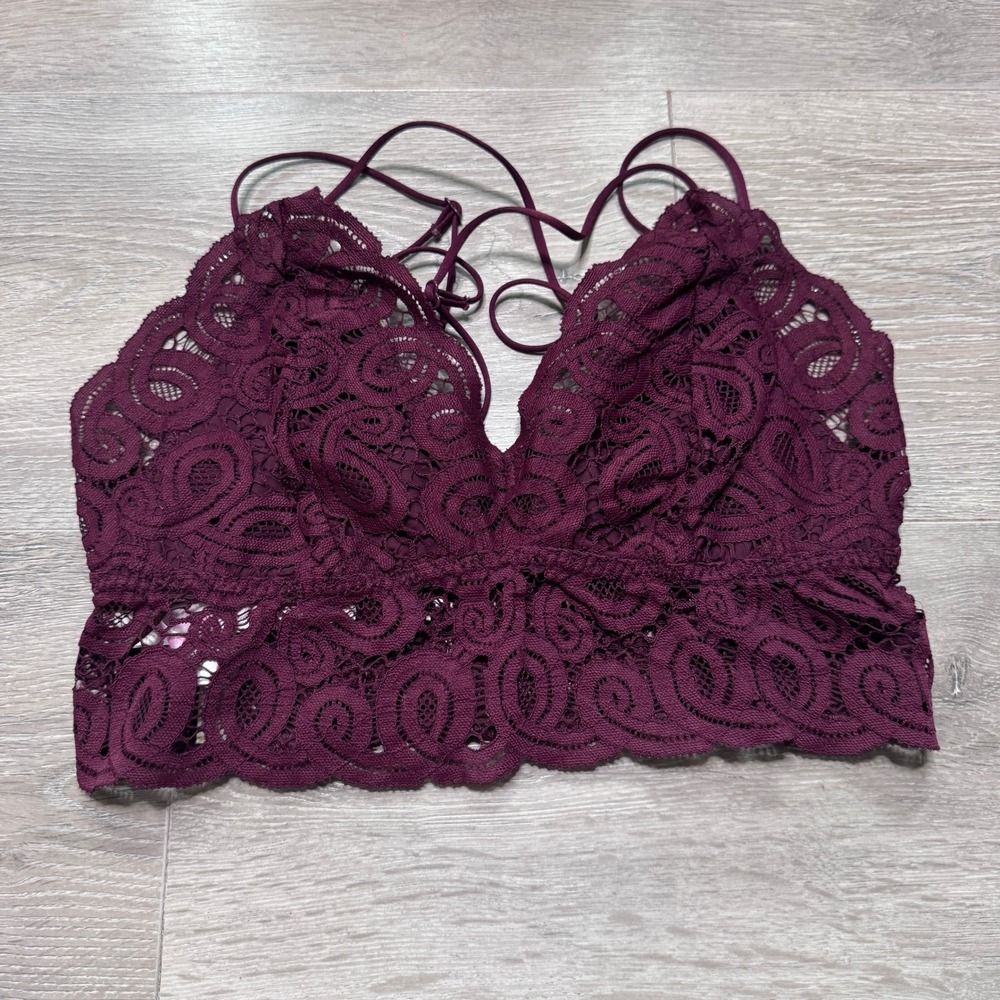 PINK Victoria's Secret Lace Bralette Burgundy Wine Smocked Back Large L